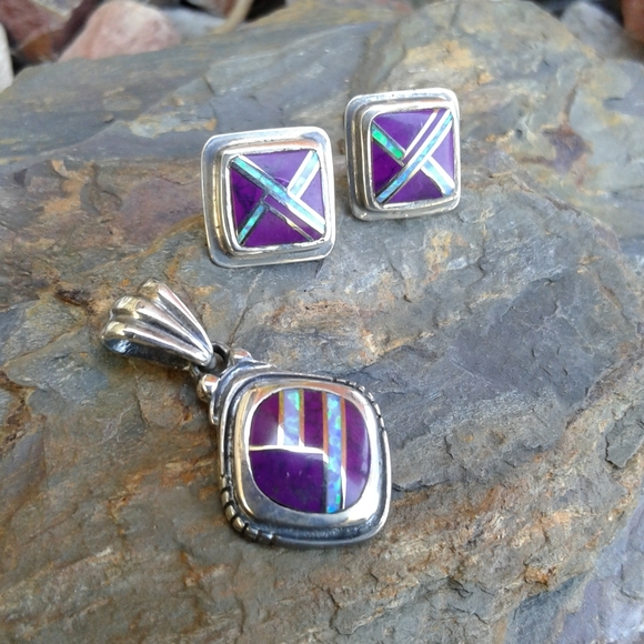 Sterling Silver Inlaid pendant SET - Picture 5 of 7